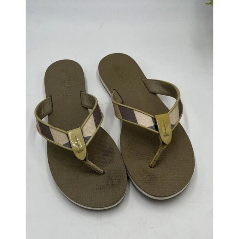Burberry Women Beige Tan Novacheck Thong Flip Flops Rubber Sandals Sz 39/8.5